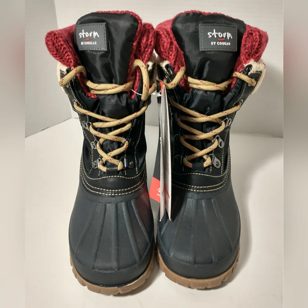 NWT Cougar Storm Creek Black/Red Winter Boots, Guaranteed Waterproof, Size‎ 7